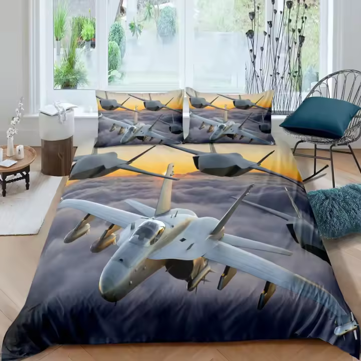 Funda de Edredón de Avión de Combate Moderna y Fresca Tamaño Rey/Reina - 1