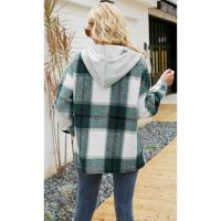 Abrigo de mujer, cárdigan de otoño, abrigo a cuadros, camisa suelta informal con capucha - details 6