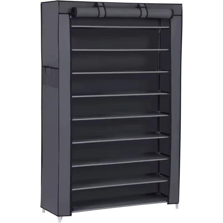 Zapatero de Tela de 10 Niveles, Zapatero con Funda Exterior de Tela 28 x 88 x 160 cm, para Zapatillas de Deporte, Tacones,Zapatillas, Marco de Metal, Gris RXJ36G - 1