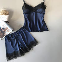 Conjunto de Pijama de Verano 2024 para Mujeres Sexy Escote en V Cómodo y Transpirable con Shorts de Suspensores - details 2