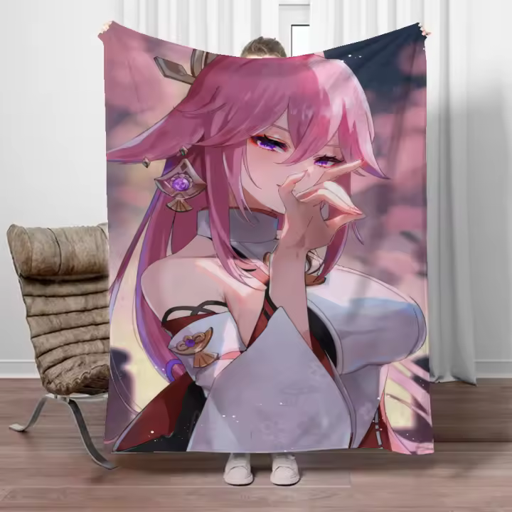 Mantas de sofá para adultos Genshin Impact, manta bohemia, manta fina de guata, mantas personalizadas para cama, tamaño King, esponjosa a cuadros hasta la rodilla - 1