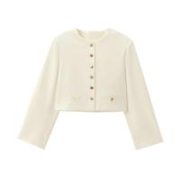 Chaqueta Cropped de Botón Dorado Manga Larga Cuello Largo Ropa Exterior para Mujeres Moda Chic - details 2