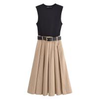 Vestido midi plisado TRAF 2025 sin mangas estilo veraniego elegante con cinturón y decoración drapeada para fiesta para mujer - details 1