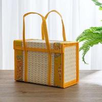 Cesta de bambú de mano de estilo Pastoral, cesta rectangular plegable para pícnic al aire libre, cesta tejida a mano con tapa, cesta de embalaje para regalos - details 4