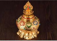 Productos étnicos tibetanos, chapados en oro y pintados con ocho flores de loto auspiciosas, tesoro de Mani, Dios de la riqueza, aleación - details 3