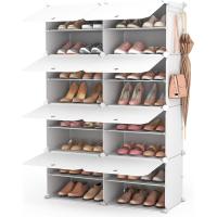 Zapatero de Plástico Portátil 8 Niveles, 32 Pares, Organizador para Armario, Entrada, Dormitorio, Pasillo Blanco, 2 x 8 - details 7