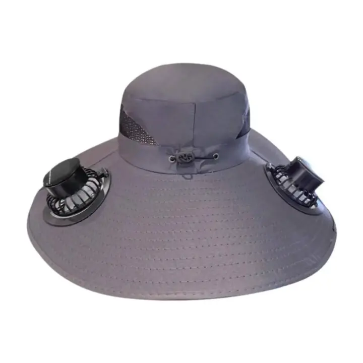 Sombrero de cubo con ventilador para exteriores para hombres y mujeres de ala ancha con 2 ventiladores solares - 1