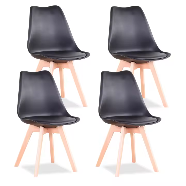 Juego de sillas de comedor de estilo moderno, sillón de salón de plástico con patas de madera para cocina y restaurante, color negro, 2/4/6 - 1