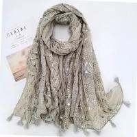 Chal de viscosa con borla y purpurina de para mujer, bufanda suave y brillante, Pashmina plateada, estola, Hijab musulmán - details 0