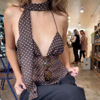 BUNO-Camisola de gasa para mujer, Top corto de leopardo Y2k, moda de verano, ropa de calle, camiseta sin mangas, Tops sexis sin mangas para mujer, chaleco con hombros descubiertos - details 15