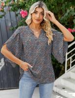 Elegante Blusa de Verano con Estampado Cuello en V para Mujeres Camisa Chic de Moda Joven - details 16