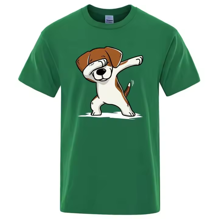 Camisa holgada y transpirable con estampado de perro hip-hop y cuello redondo para hombre, camisa informal de verano - 1