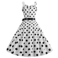 Vestido midi retro de fiesta con estampado de lunares, tirantes finos y cinturón para mujer - details 11