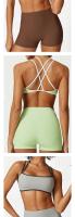 Sujetador de yoga de alto impacto con canalé en contraste y pantalones cortos para levantar la cadera, traje de gimnasia, conjunto de entrenamiento elástico para Pilates, 2 piezas - details 4
