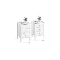 Mesillas de Noche Vintage 2pcs Mesitas con Cajón y Estante 40x30x55cm Blanco Satinado - details 7