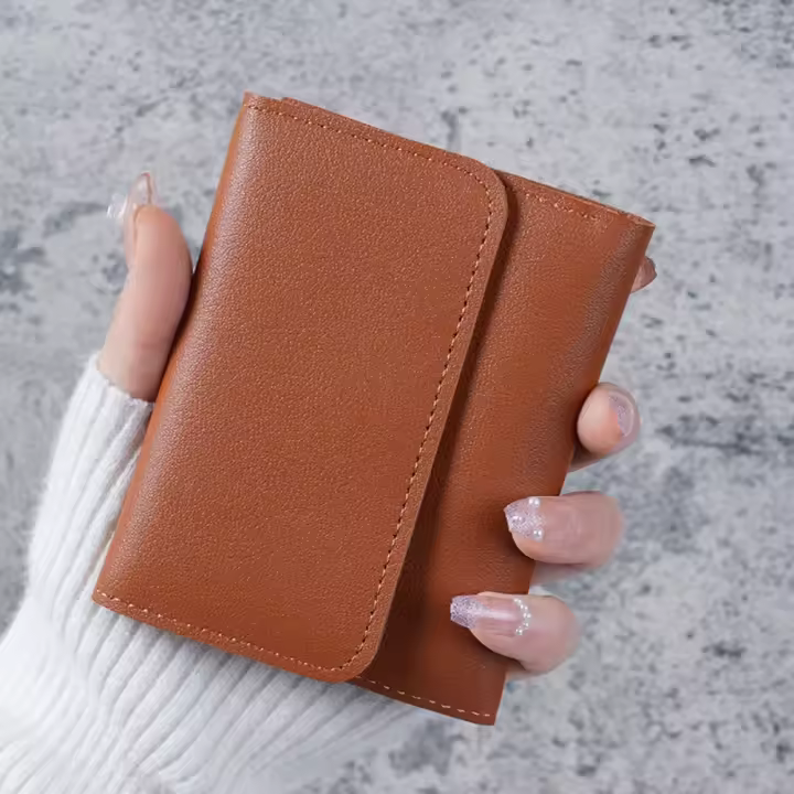 Cartera multitarjeta de cuero PU para mujer, cartera corta Simple de tres pliegues, Color sólido, bolso para tarjetas - 1