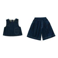 Conjunto de chaleco de mezclilla de verano para niños, nuevo conjunto de dos piezas de color sólido suelto y delgado informal para niña pequeña, ropa para niños - details 2