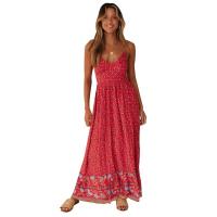Novedad de verano, falda de vuelo grande, ropa de mujer asiática y europea americana, vestido floral bohemio con tirantes y cuello en V - details 1