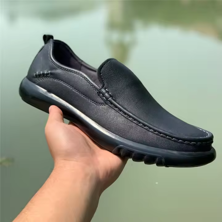 Cuero de vaca de cuero genuino de un pedal zapatos de cuero de los hombres de cara suave de suela suave cómodos de negocios y de ocio zapatos de los hombres que sobreajustan los zapatos de conducción - 1