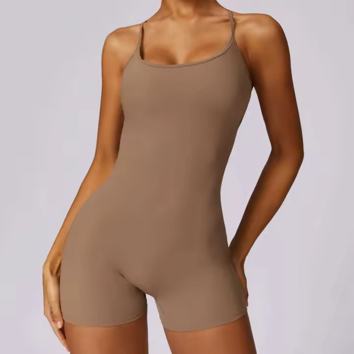 Mono deportivo con tirantes cruzados, ropa deportiva, pantalones cortos de Yoga, mono para mujer, monos deportivos con costura fruncida para gimnasio - 1