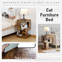 PAWZ Road Camita para gatos con dos grandes condominios, almohadilla rascadora, rascadora para gato desmontable, casa de madera para gatos con tapetes mullidos, muebles para gatos y juguetes para gatos - details 4