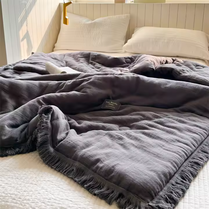 Edredón Bonenjoy con borlas, edredón de algodón, colcha de Color sólido, manta gruesa, edredón para adultos y niños, edredón para cama 90/105 - 1
