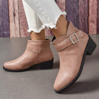 Botas cortas de estilo británico con hebilla de Metal y tacón grueso de Color liso, botas Martin para mujer, botas para mujer - details 3