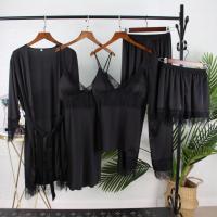 Conjunto De Pijamas Para Dormir Blancos De 5uds, Pijamas De Satén Ence Para Mujer, Kimono, Albornoz, Ropa De Dormir Suelta, Ropa De Dormir Informal Con Cuello En V Para El Hogar - details 8