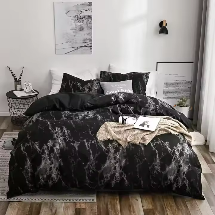 Juego de Ropa de Cama de Mármol Cubierta de Edredón Suave Tamaño de Cama Rey - 1
