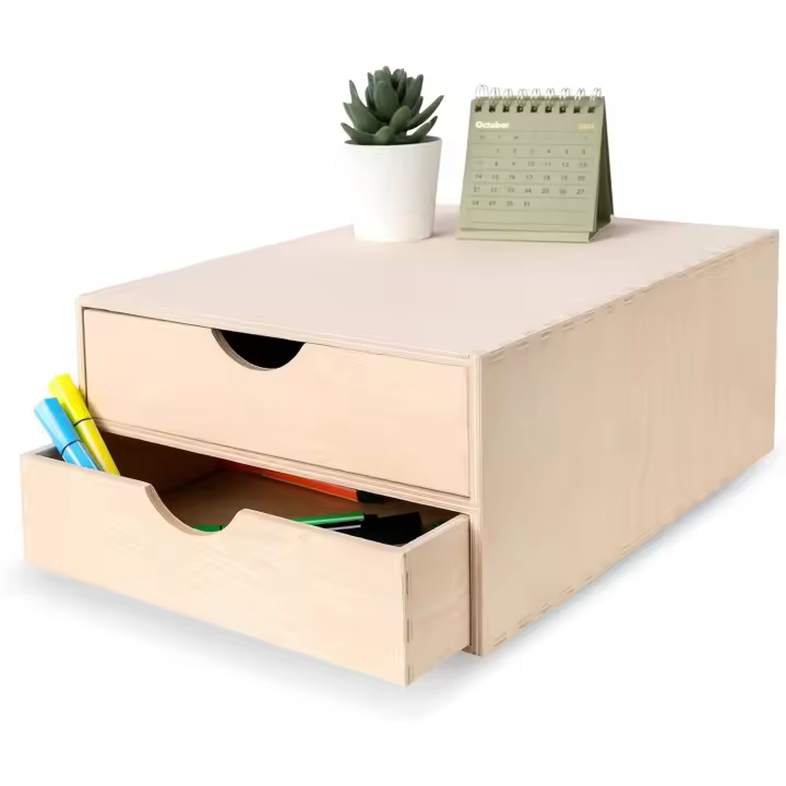 Pequeña Cajonera Madera |   2 cajones |   33 x 25 x 13,5 cm |   Mini Armario de Almacenaje |   Madera Contrachapada sin Tratar |   Perfecta para Pintar, Decoupage y Decoración - 1