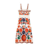 TRAFZA-vestido Midi con estampado Floral para mujer, vestido informal sin mangas con cuello cuadrado y cremallera lateral, estilo de vacaciones a la moda de verano - details 2
