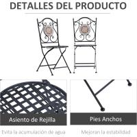 Juego de 2 Sillas Plegables de Jardín Bistro Silla Asiento Mosaico para Terraza Balcón Metal Carga 120 kg 50x40x94,5 cm Negro - details 5