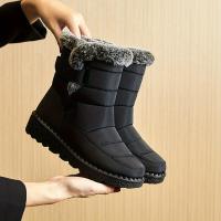 Women's Solid Color Snow Boots Casual Fur Lined Hook & Loop Boots Warm Fashion Platform Winter Boots - details 3