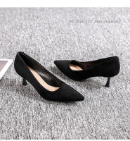 Tacones altos de mujer 2025 nuevo verano negro tacones delgados punta puntiaguda boca ligera gamuza profesional temperamento versátil solo zapatos de mujer - details 7