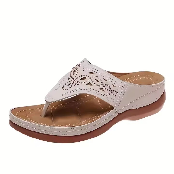 Women Fashion Wedge Sandals Casual Faux Leather Solid Color Flip Flops Lightweight & Comfortable Shoes - 1