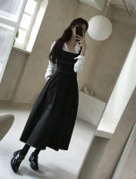 Vestido Vintage elegante Hepburn Sle para mujer, vestido elegante con cuello cuadrado, cintura plisada, falda larga ceñida, vestido coreano de verano - details 25