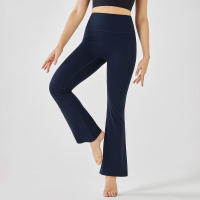 Pantalones de entrenamiento elásticos de yoga de cintura alta para mujer, pierna ancha, acampanados, color sólido, para Fiess - details 6