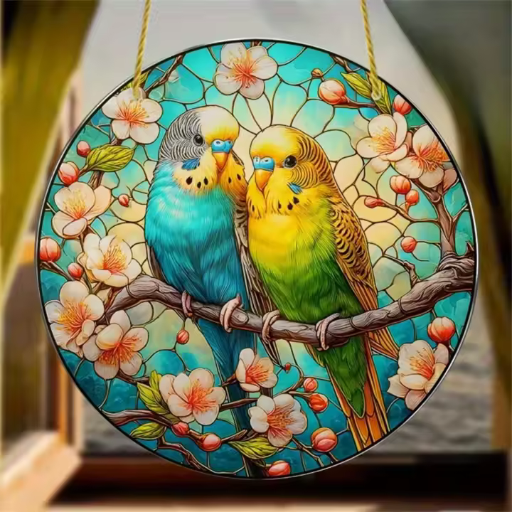 Colgante acrílico 2D con estampado plano de pájaros, flores, animales, árbol para el hogar, ventana, decoración colgante, regalo, mochila para coche, adorno de carillón de viento para mascotas, 2 piezas - 1