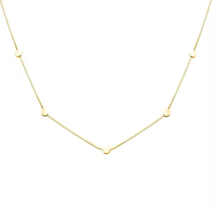 Collar de Frijol Dorado de Lujo Ligero Cadena Plana de Acero de Titanio Dorado 18k - 1