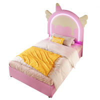 Cama tapizada, 90 x 200 cm, sin colchón, con tira de luz, cama con 2 cajones, forma unicornio, PU, rosa - details 5