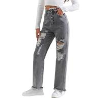 Vaqueros informales rasgados para mujer, pantalones retro grandes con cintura alta - details 3