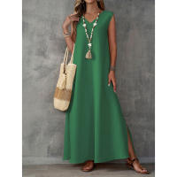 Mono sin mangas con cuello en V y abertura lateral para mujer, vestido largo elegante, verano 2025 - details 6
