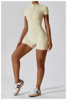 Mono de Yoga para Mujer Verano Manga Corta Cierre Medio Ajuste Rápido Secado Sudoración Baile Fitness Centro Mono Corto Bodysuit Material de Nylon Temporada Otoño Invierno - details 18