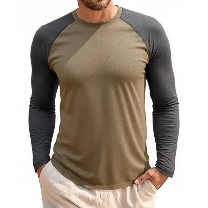 Camisetas Largas para Hombres Moda Casual con Color Contraste Perfecto para Primavera Otoño - 1