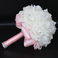 Ramo de flores de rayón para dama de honor, decoración de boda de perlas rosas de cristal - details 8