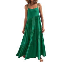 Vestido largo de verano para mujer, informal, suelto, sin mangas, con tirantes finos, bohemio, de lino, para vacaciones en la playa - details 3