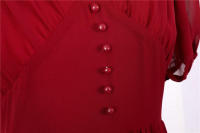 V neck women summer solid lantern short sleeve chiffon elegant vintage long party dress - details 6