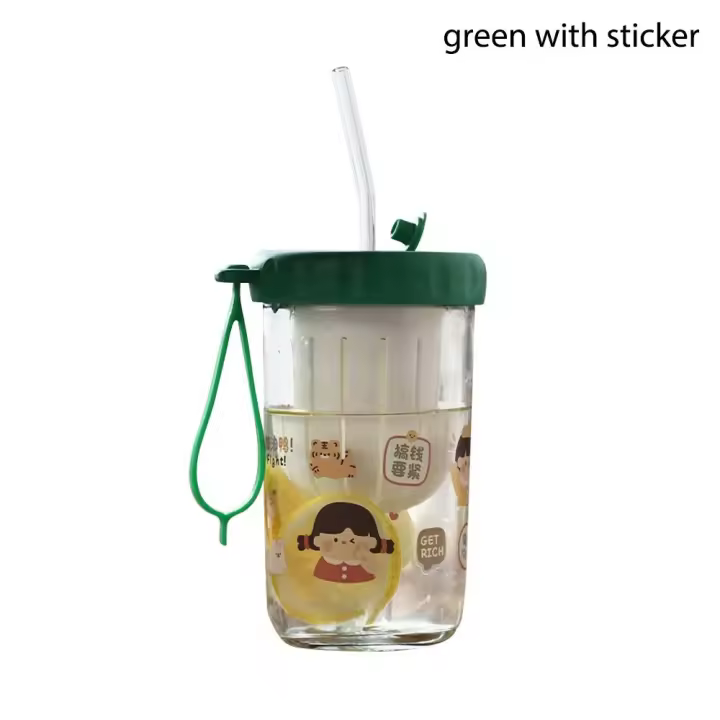 1 Uds. Botella de vidrio para té de burbujas de jugo de leche con tapa, taza de cristal sin BPA de 450ml con filtro, taza con pajita para agua, café y bebidas - 1