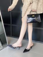 Diamante de imitación francés con zapatillas geniales tacón grueso cabeza puntiaguda bolsa cabeza media zapatillas tacones altos - details 34