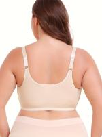 Sujetador deportivo para mujer de talla grande, con cierre frontal, cuello en V, poliéster elástico, color sólido con detalles de encaje, sin relleno, soporte bajo, tejido de punto, para correr y hacer ejercicio - details 12